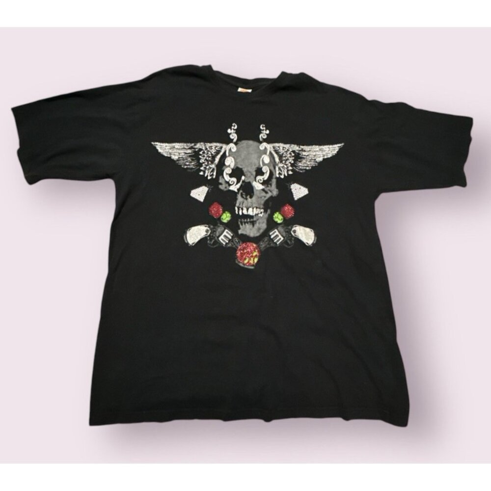 Rare‎ Johnny Blaze Shirt Mens XL Black Rhinestone Skull
